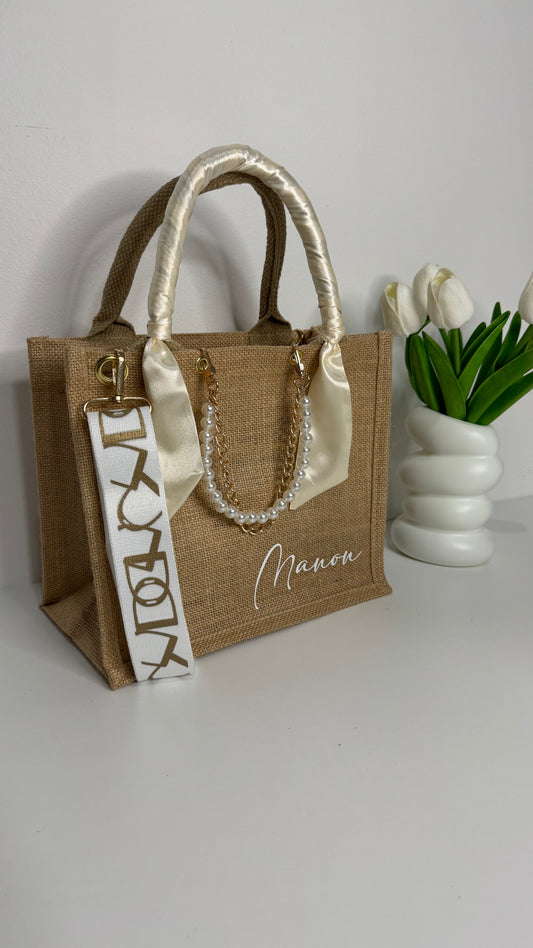 SAC EN JUTE BEIGE / BLANC