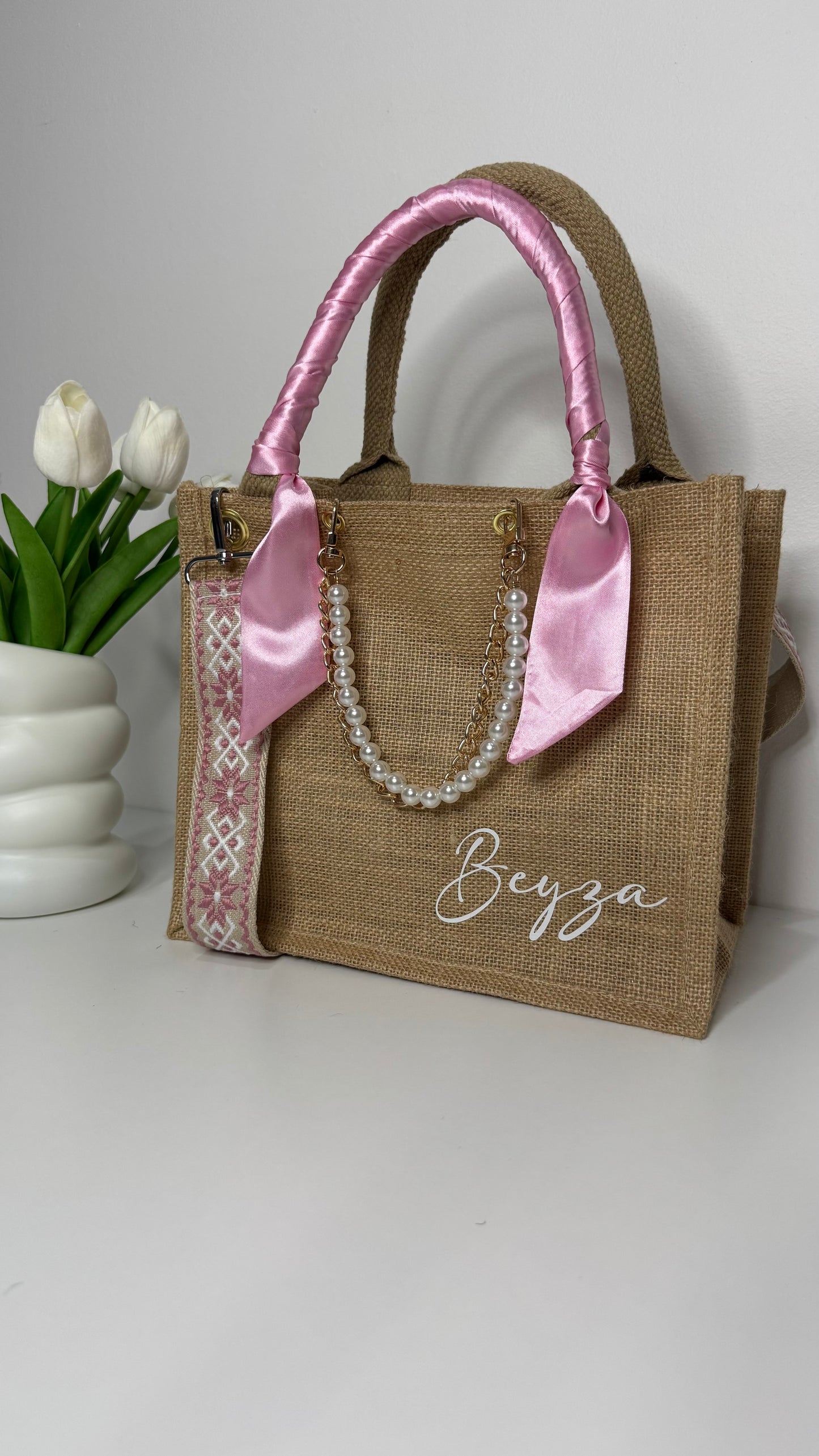 SAC EN JUTE BEIGE / ROSE