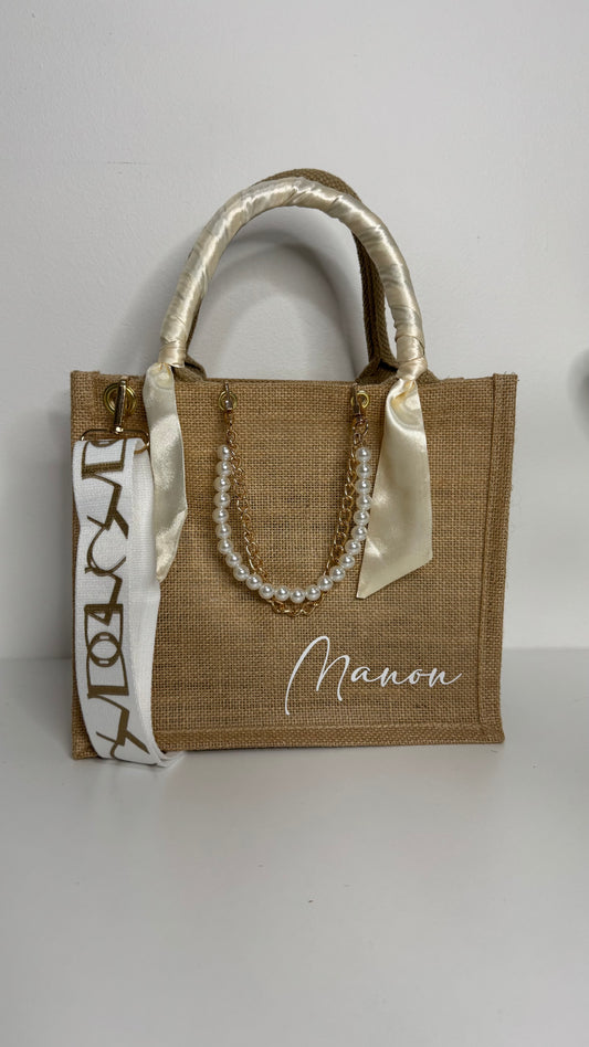 SAC EN JUTE BEIGE / BLANC