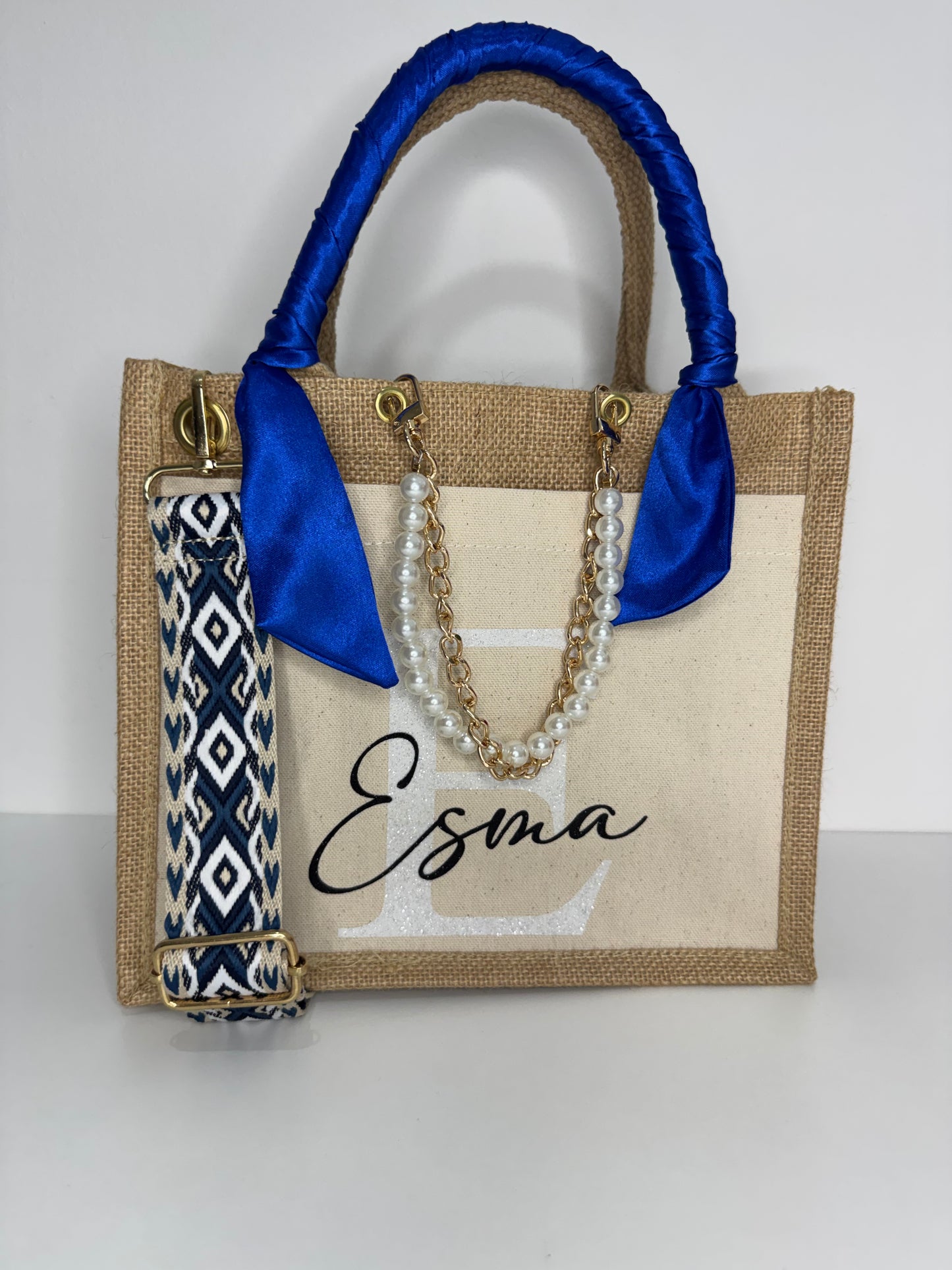 SAC EN JUTE BEIGE/BLEU