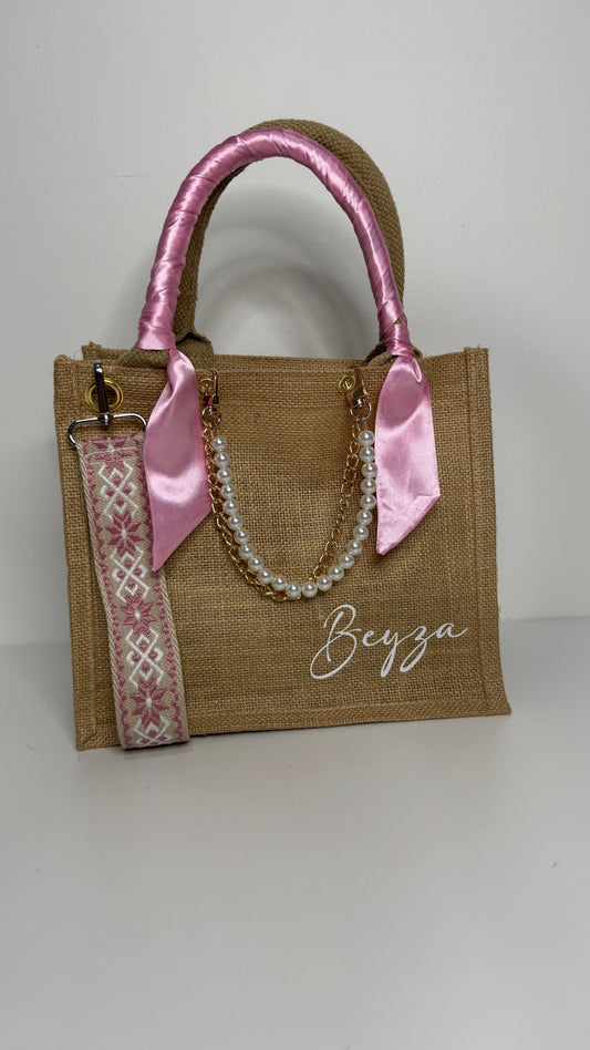 SAC EN JUTE BEIGE / ROSE